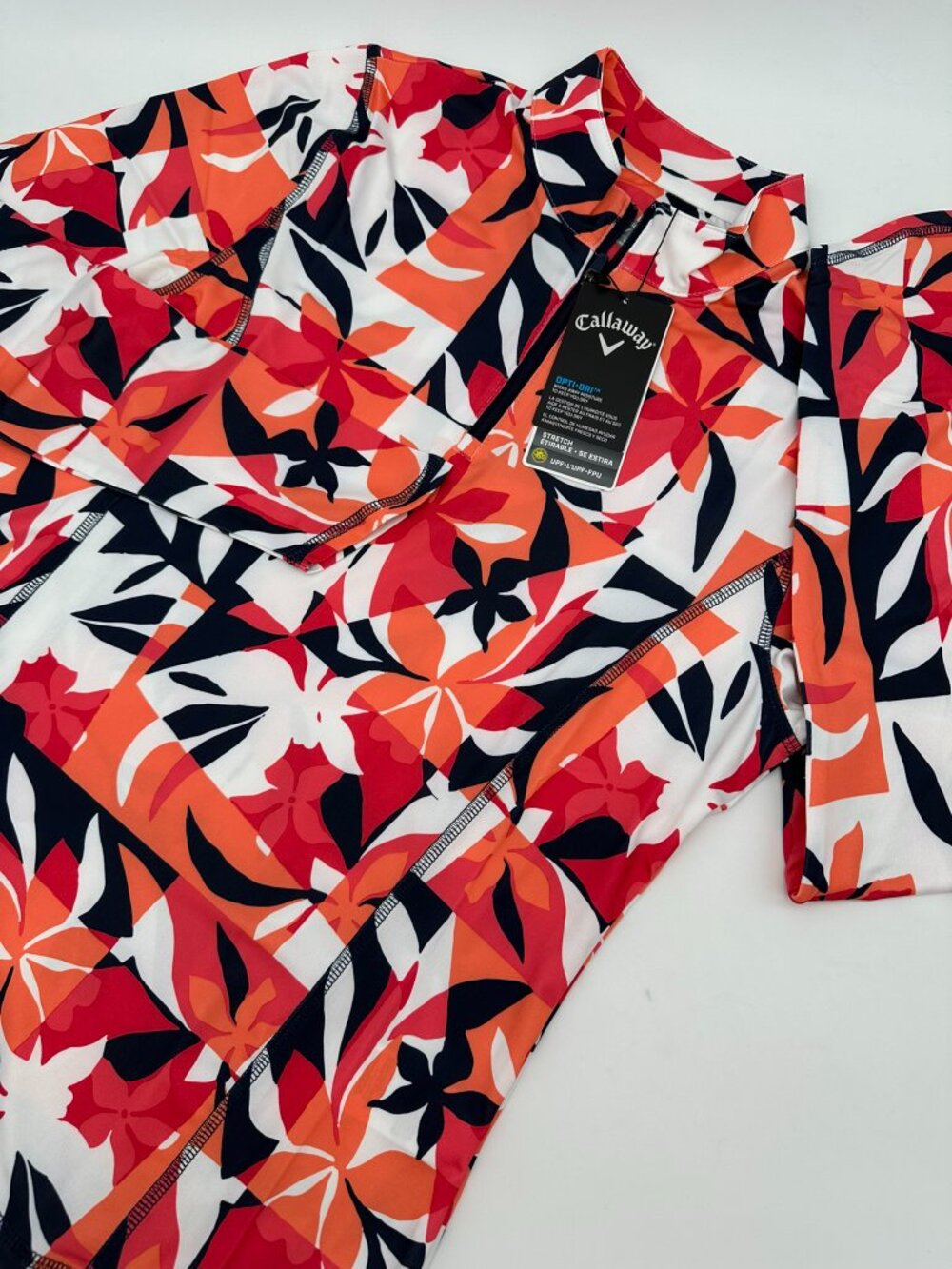 Callawy Women's 1/4 Zip Tropical Collage Print Golf Pullover Size Medium Orange
